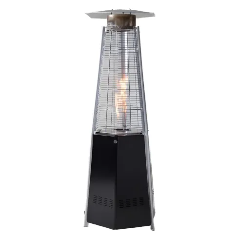 Stufa Piramide a Gas da Esterno 12,5kW Nero con Ruote Fiamma Visibile