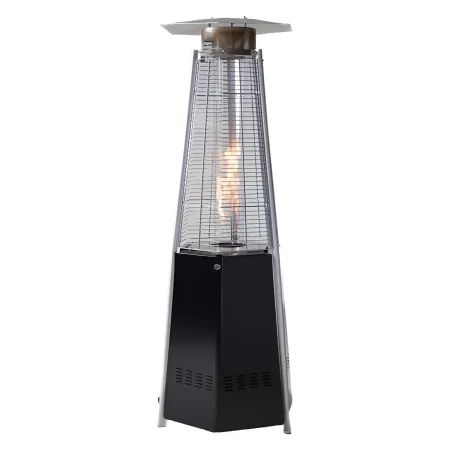 Stufa Piramide a Gas da Esterno 12,5kW Nero con Ruote Fiamma Visibile