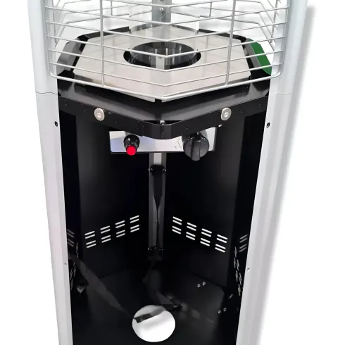 Stufa Piramide a Gas da Esterno 12,5kW Nero con Ruote Fiamma Visibile