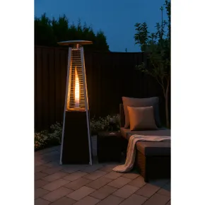 Stufa Piramide a Gas da Esterno 12,5kW Nero con Ruote Fiamma Visibile 2