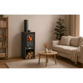 Stufa a Legna 5.3 kW Acciaio Antracite Piastra in Ghisa e Portalegna 2