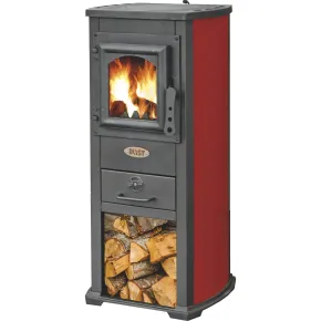 Stufa a Legna 5kW Rosso Compatta Piastra Ghisa Vano Legna da Interno