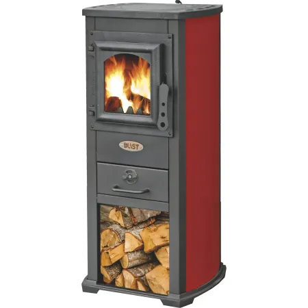 Stufa a Legna 5kW Rosso Compatta Piastra Ghisa Vano Legna da Interno