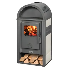 Stufa a Legna 8kW Beige con Vano Legna Maniglia Anti-Scottatura Ghisa