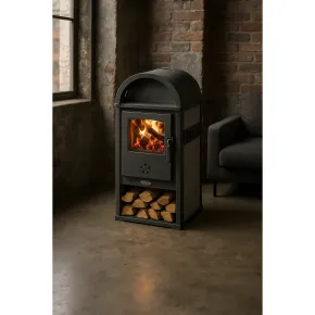 Stufa a Legna 8kW Beige con Vano Legna Maniglia Anti-Scottatura Ghisa 2