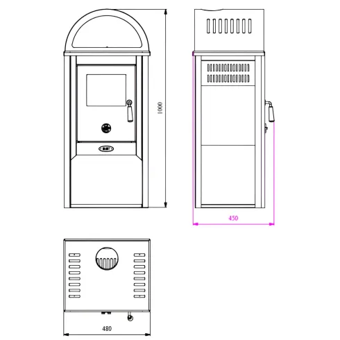 Stufa a Legna 8kW Bordeaux Acciaio Ghisa con Vano Portalegna