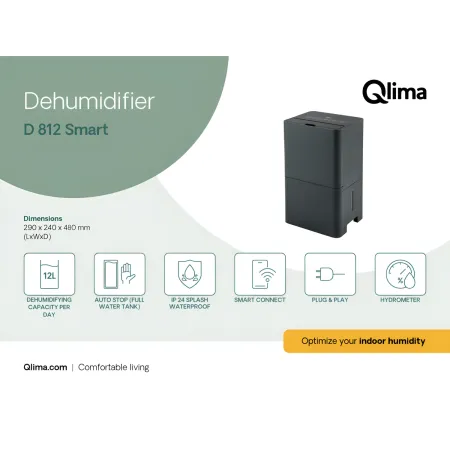 Deumidificatore Portatile 12L/24h Wi-Fi Serbatoio 2L Controllo App