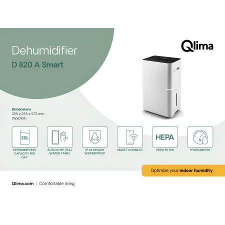 Deumidificatore 20L/24h Portatile 130 m³ Smart Wi-Fi Display LED