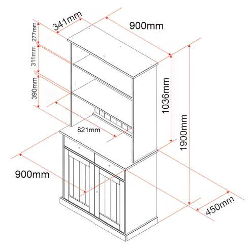 Credenza Grigia Alta Mobile 2 Ante con Cassetti Vetrina da Cucina Ingresso Legno | BricoShop24