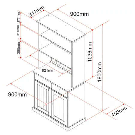 Credenza Grigia Alta Mobile 2 Ante con Cassetti Vetrina da Cucina Ingresso Legno | BricoShop24