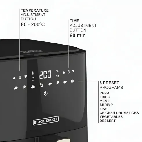 Friggitrice ad Aria Black & Decker 1450W 5L Digitale Antiaderente Nero