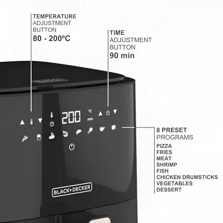 Friggitrice ad Aria Black & Decker 1450W 5L Digitale Antiaderente Nero