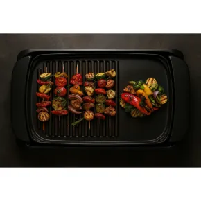 Barbecue Elettrico 2000W Piastra Antiaderente Liscia Rigata da Tavolo 2