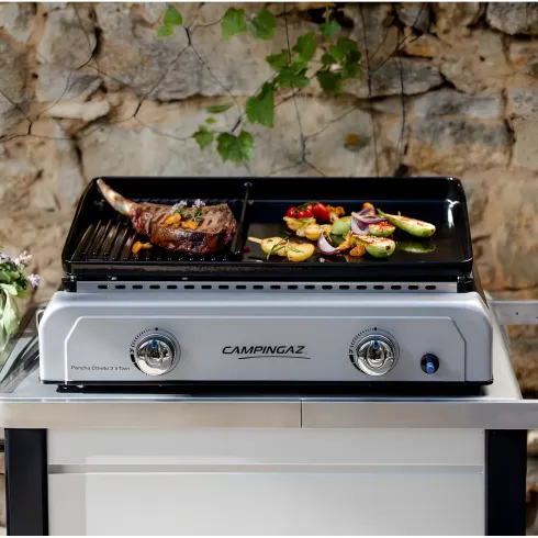 Barbecue a Gas 2 Fuochi Campingaz Piastra Smaltata Bruciatori Grigio