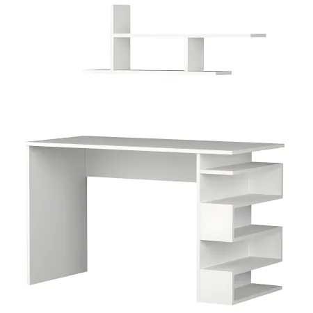Scrivania Con Libreria Salvaspazio per Cameretta con Mensole Bianco
