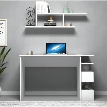 Scrivania Con Libreria Salvaspazio per Cameretta con Mensole Bianco