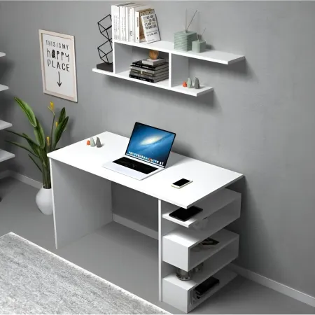 Scrivania Con Libreria Salvaspazio per Cameretta con Mensole Bianco