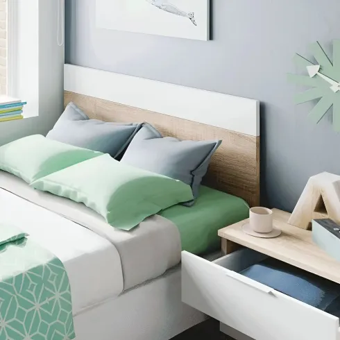 Kit Testiera Letto Singolo 90 cm con Comodino 2 Cassetti Rovere Bianco