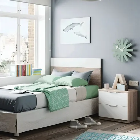Kit Testiera Letto Singolo 90 cm con Comodino 2 Cassetti Rovere Bianco