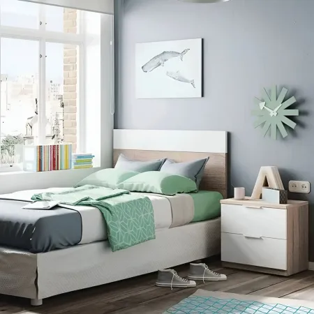 Kit Testiera Letto Singolo 90 cm con Comodino 2 Cassetti Rovere Bianco