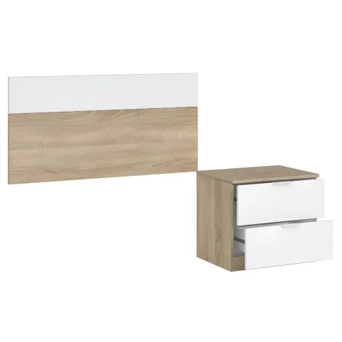 Kit Testiera Letto Singolo 90 cm con Comodino 2 Cassetti Rovere Bianco