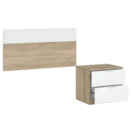Kit Testiera Letto Singolo 90 cm con Comodino 2 Cassetti Rovere Bianco