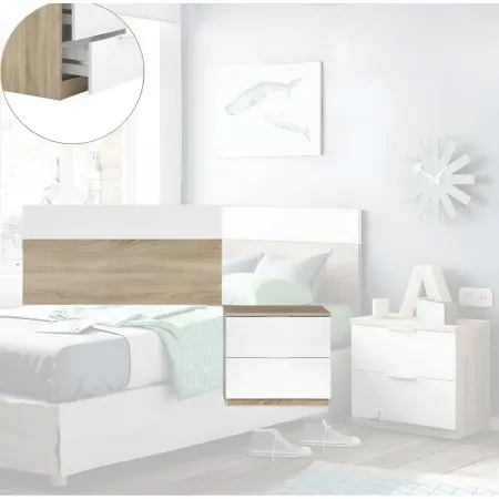 Kit Testiera Letto Singolo 90 cm con Comodino 2 Cassetti Rovere Bianco