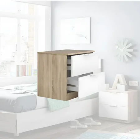 Kit Testiera Letto Singolo 90 cm con Comodino 2 Cassetti Rovere Bianco