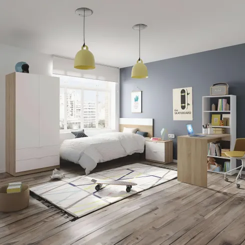 Kit Testiera Letto Singolo 90 cm con Comodino 2 Cassetti Rovere Bianco
