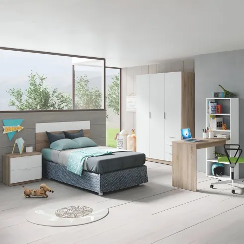 Kit Testiera Letto Singolo 90 cm con Comodino 2 Cassetti Rovere Bianco
