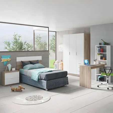 Kit Testiera Letto Singolo 90 cm con Comodino 2 Cassetti Rovere Bianco