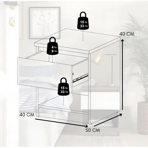 Comodino 1 Cassetto Vano Contenitore Effetto Cemento per Camera da Letto