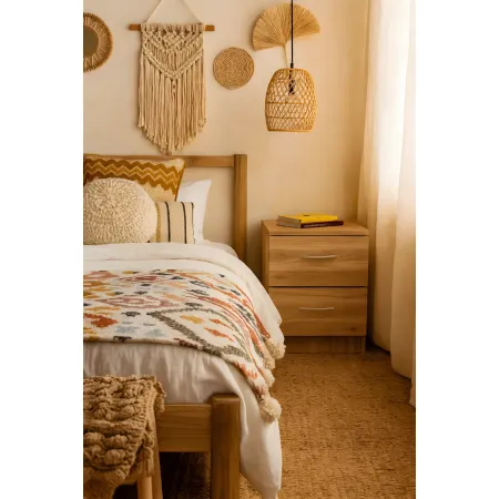 Comodino 2 Cassetti Rovere per Camera da Letto Moderno Salvaspazio