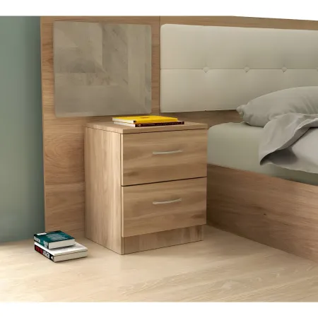 Comodino 2 Cassetti Rovere per Camera da Letto Moderno Salvaspazio