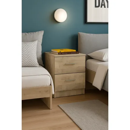 Comodino 2 Cassetti Rovere Chiaro per Camera da Letto Moderno