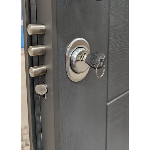 Porta blindata 90x210 da esterno in vetroresina grigia maniglione incluso