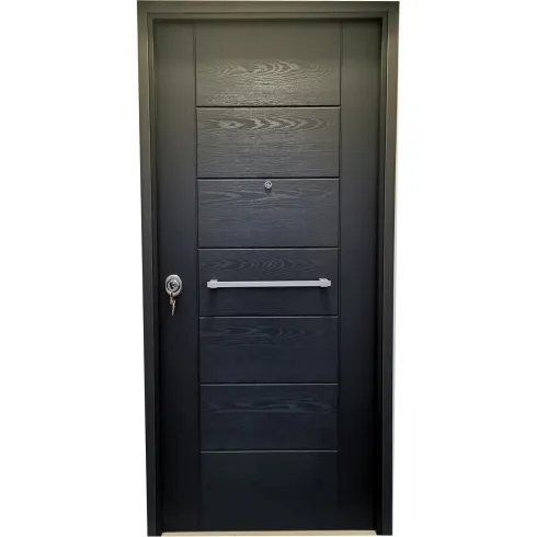 Porta blindata 90x210 da esterno in vetroresina grigia maniglione incluso
