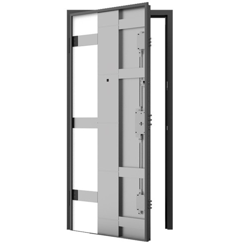 Porta blindata 90x210 da esterno in vetroresina grigia maniglione incluso