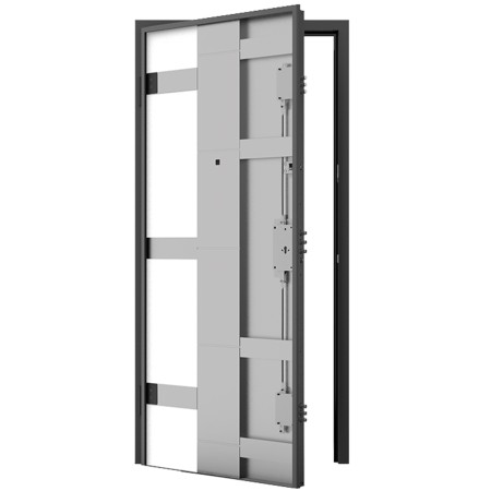 Porta blindata 90x210 da esterno in vetroresina grigia maniglione incluso