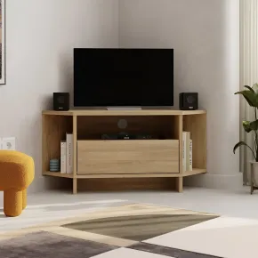 Mobile Porta TV Angolare Soggiorno Rovere Vano Contenitore e Mensole 2