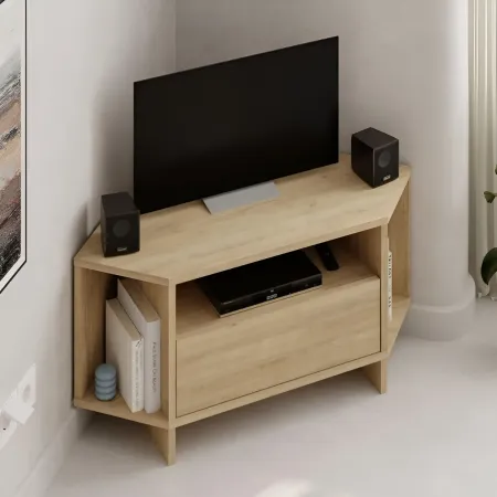 Mobile Porta TV Angolare Soggiorno Rovere Vano Contenitore e Mensole