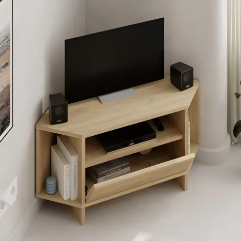 Mobile Porta TV Angolare Soggiorno Rovere Vano Contenitore e Mensole