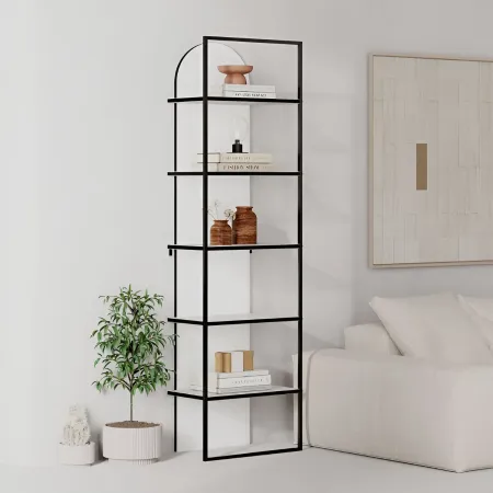 Libreria 5 Ripiani Moderna da Ingresso Soggiorno Bianco Struttura Metallo