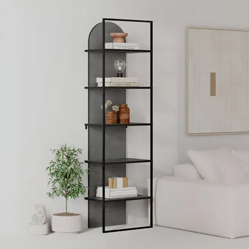 Libreria 5 Ripiani Moderna da Ingresso Soggiorno Grigio Struttura Metallo