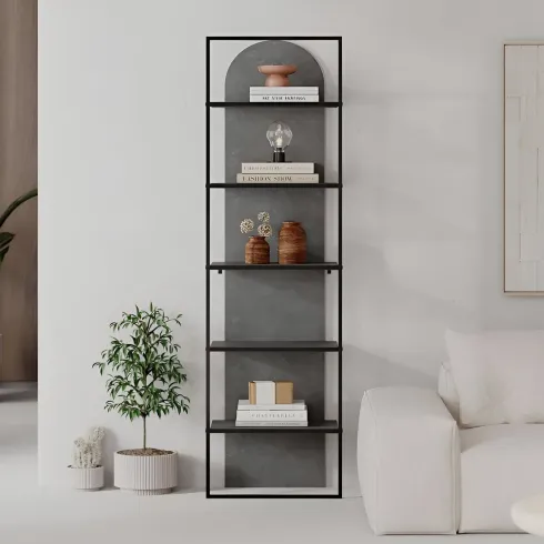 Libreria 5 Ripiani Moderna da Ingresso Soggiorno Grigio Struttura Metallo