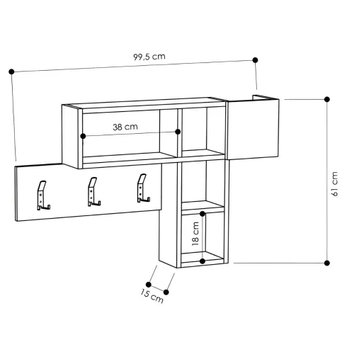 Appendiabiti da Parete Antracite con 3 Ganci 4 Vani per Ingresso