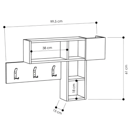 Appendiabiti da Parete Antracite con 3 Ganci 4 Vani per Ingresso