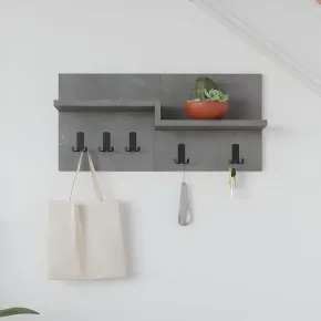 Appendiabiti da Parete con Mensole per Ingresso 5 Ganci Moderno Grigio 2