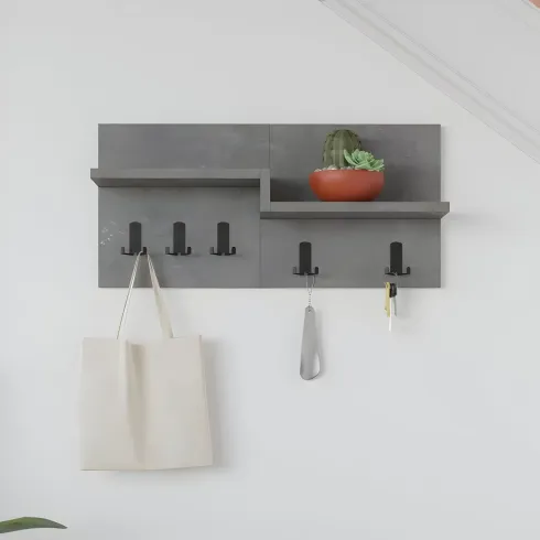 Appendiabiti da Parete con Mensole per Ingresso 5 Ganci Moderno Grigio