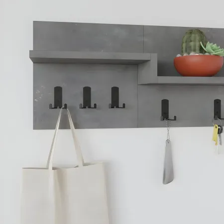 Appendiabiti da Parete con Mensole per Ingresso 5 Ganci Moderno Grigio